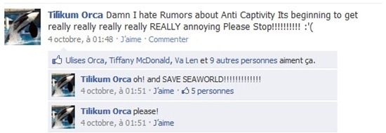 Un statut Facebook de Tilikum